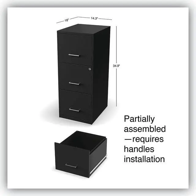 Alt view image 8 of 9 - Alera Soho Vert 3-Drawer File Cabinet, Blk, 14" x 18" x 34.9", EA (ALESVF1835BL)