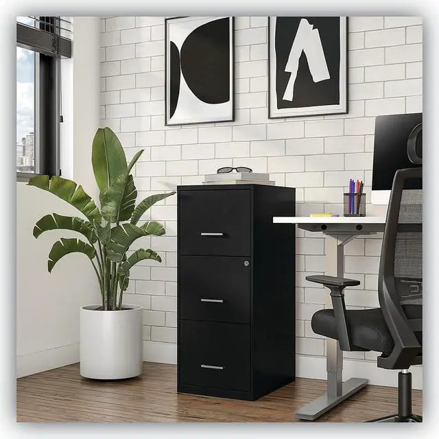 Alt view image 9 of 9 - Alera Soho Vert 3-Drawer File Cabinet, Blk, 14" x 18" x 34.9", EA (ALESVF1835BL)