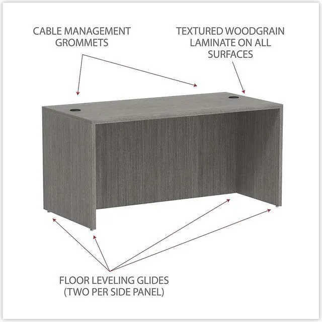 Alt view image 3 of 7 - Alera Alera Valencia Series Straight Front Desk Shell 59.13" x 29.5" x 29.63" Gray VA216030GY