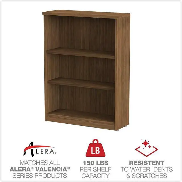 Alt view image 15 of 20 - Alera - VA634432WA - Alera Valencia Series Bookcase, Three-Shelf, 31 3/4w x 14d x 39 3/8h, Mod Walnut