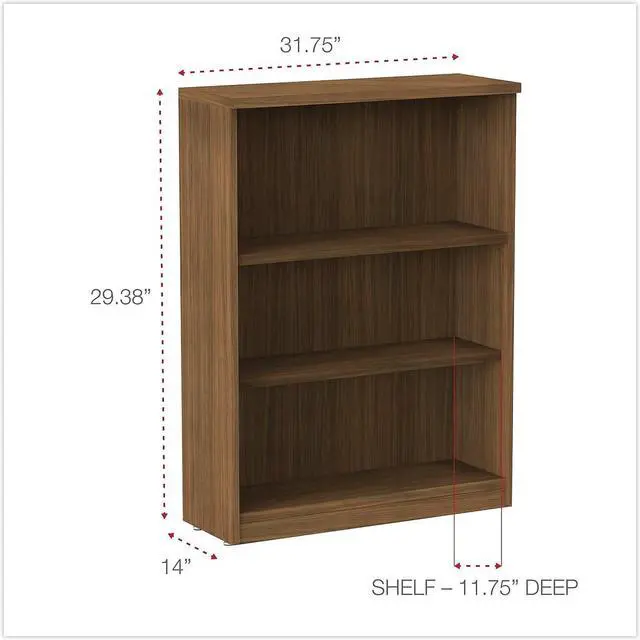 Alt view image 13 of 20 - Alera - VA634432WA - Alera Valencia Series Bookcase, Three-Shelf, 31 3/4w x 14d x 39 3/8h, Mod Walnut