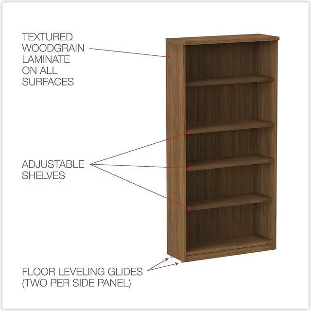 Alt view image 16 of 17 - Alera - VA636632WA - Alera Valencia Series Bookcase, Five-Shelf, 31 3/4w x 14d x 65h, Modern Walnut