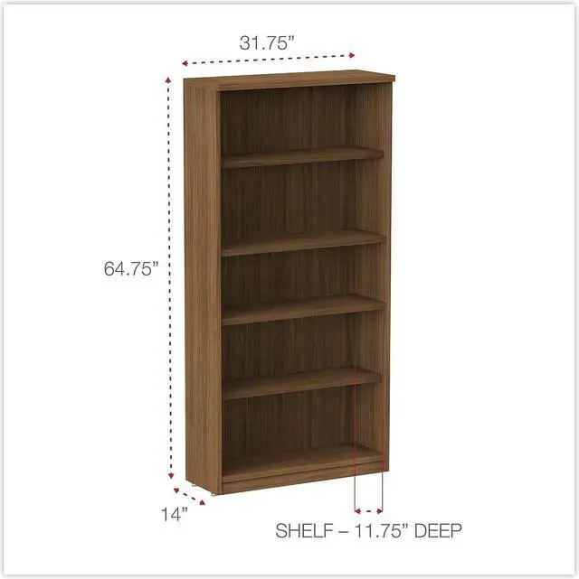 Alt view image 15 of 17 - Alera - VA636632WA - Alera Valencia Series Bookcase, Five-Shelf, 31 3/4w x 14d x 65h, Modern Walnut