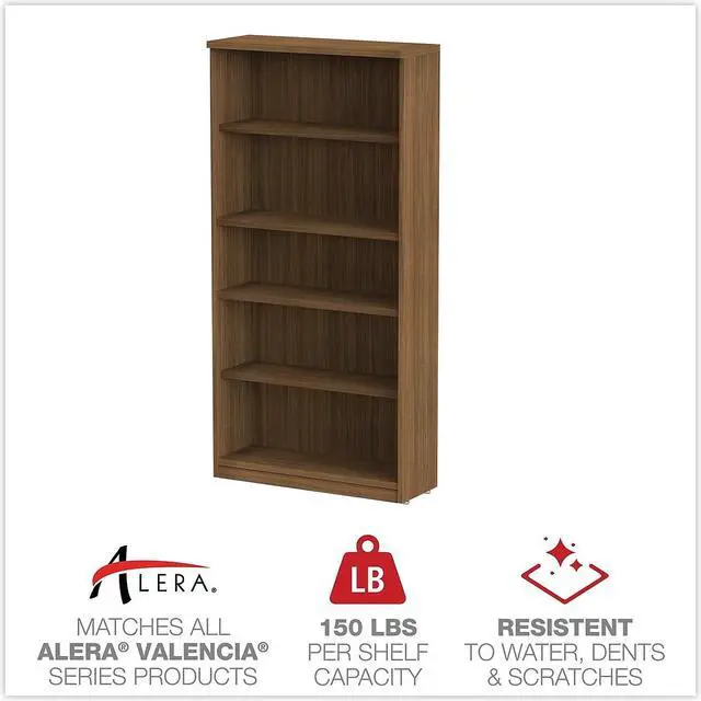 Alt view image 17 of 17 - Alera - VA636632WA - Alera Valencia Series Bookcase, Five-Shelf, 31 3/4w x 14d x 65h, Modern Walnut