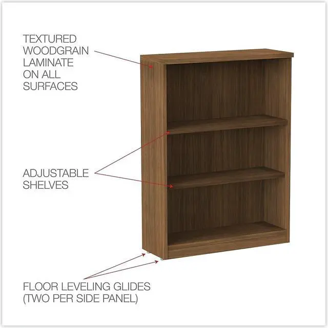 Alt view image 14 of 20 - Alera - VA634432WA - Alera Valencia Series Bookcase, Three-Shelf, 31 3/4w x 14d x 39 3/8h, Mod Walnut