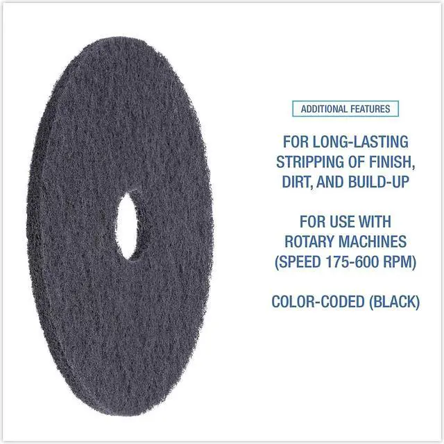 Alt view image 9 of 11 - Stripping Floor Pads, 18" Diameter, Black, 5/Carton 4018BLA