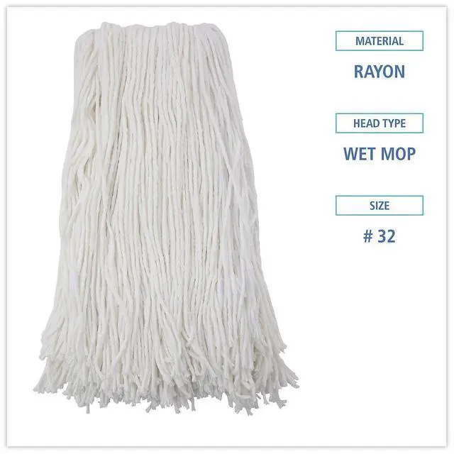 Alt view image 4 of 9 - Boardwalk Cut-End Wet Mop Head Rayon No. 32 White 12/Carton 2032RCT