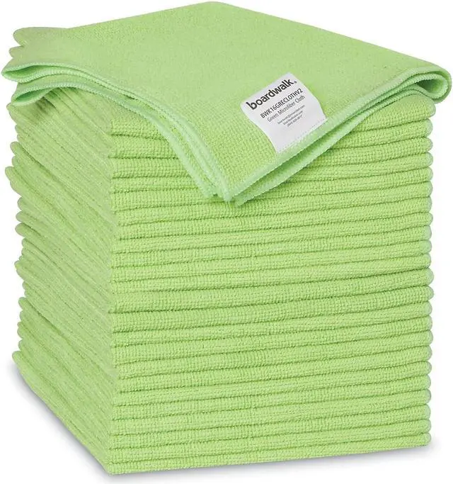 Alt view image 3 of 5 - Boardwalk Microfiber Cleaning Cloths 16 x 16 Green 24/Pack 2164037