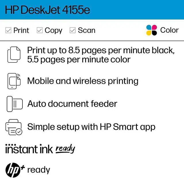Alt view image 4 of 7 - HP DeskJet 4155e Wireless Color All-in-One Printer with bonus 6 months Instant Ink (26Q90A).