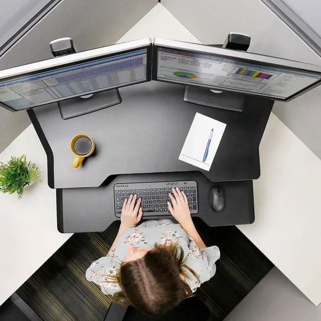 Alt view image 8 of 20 - Ergotron WorkFit-TX Standing Desk Converter, Sit-Stand Desk Workstation - Height-Adjustable Keyboard (33-467-921)