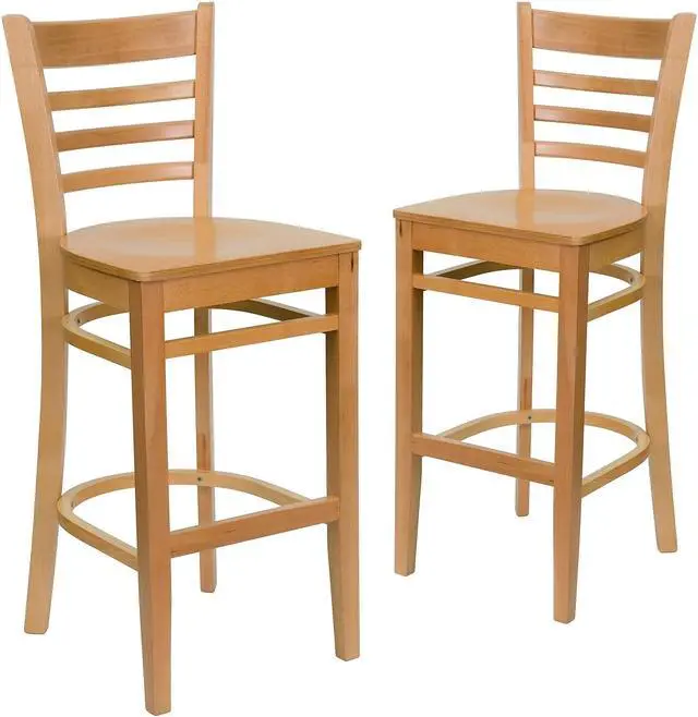 Main image of 2 Pk. HERCULES Series Natural Wood Finished Ladder Back Wooden Restaurant Barstool