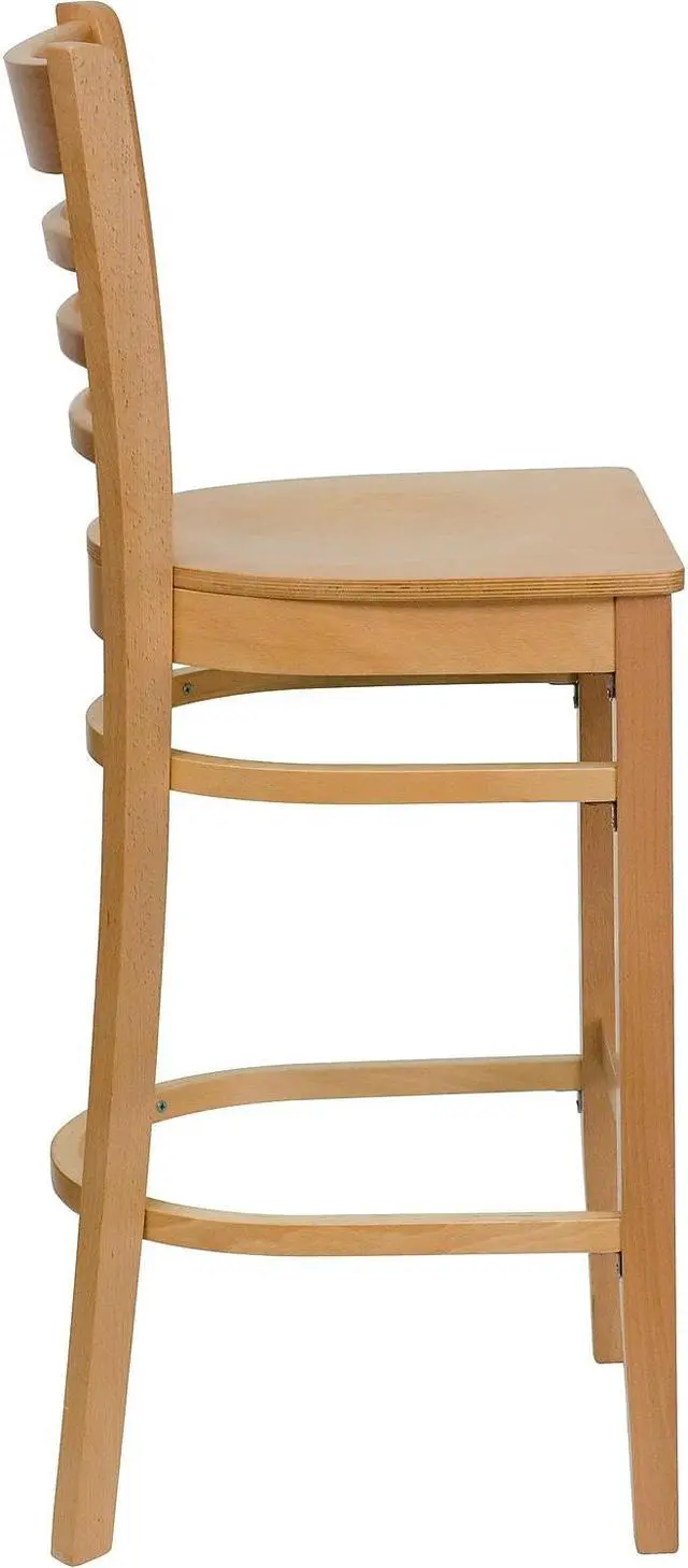 Alt view image 7 of 14 - 2 Pk. HERCULES Series Natural Wood Finished Ladder Back Wooden Restaurant Barstool