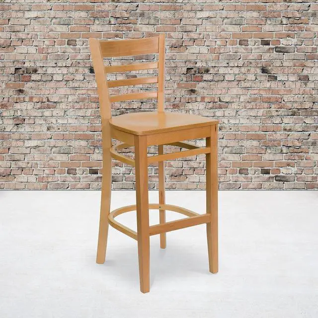 Alt view image 2 of 14 - 2 Pk. HERCULES Series Natural Wood Finished Ladder Back Wooden Restaurant Barstool