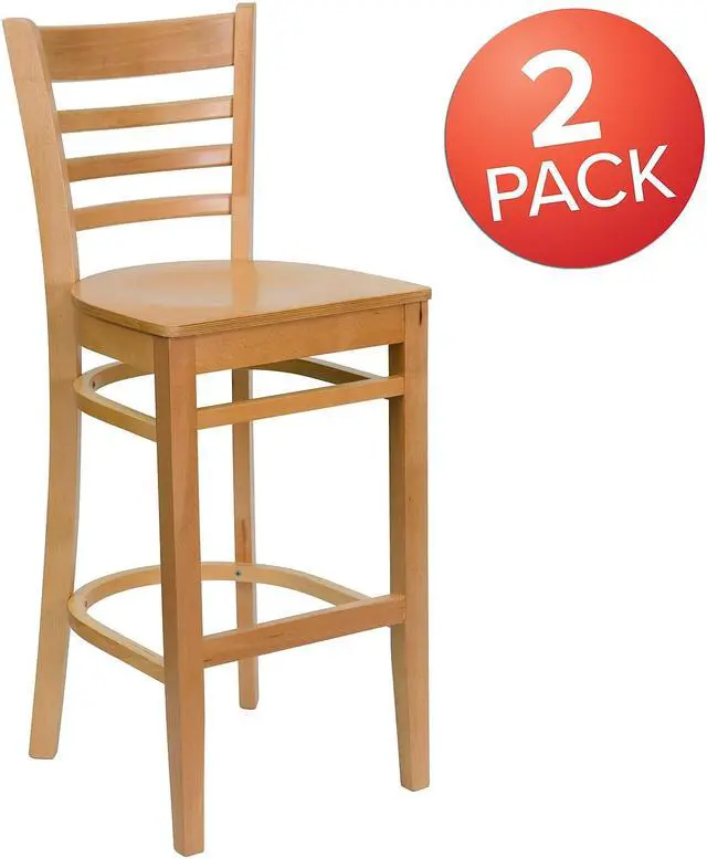 Alt view image 3 of 14 - 2 Pk. HERCULES Series Natural Wood Finished Ladder Back Wooden Restaurant Barstool