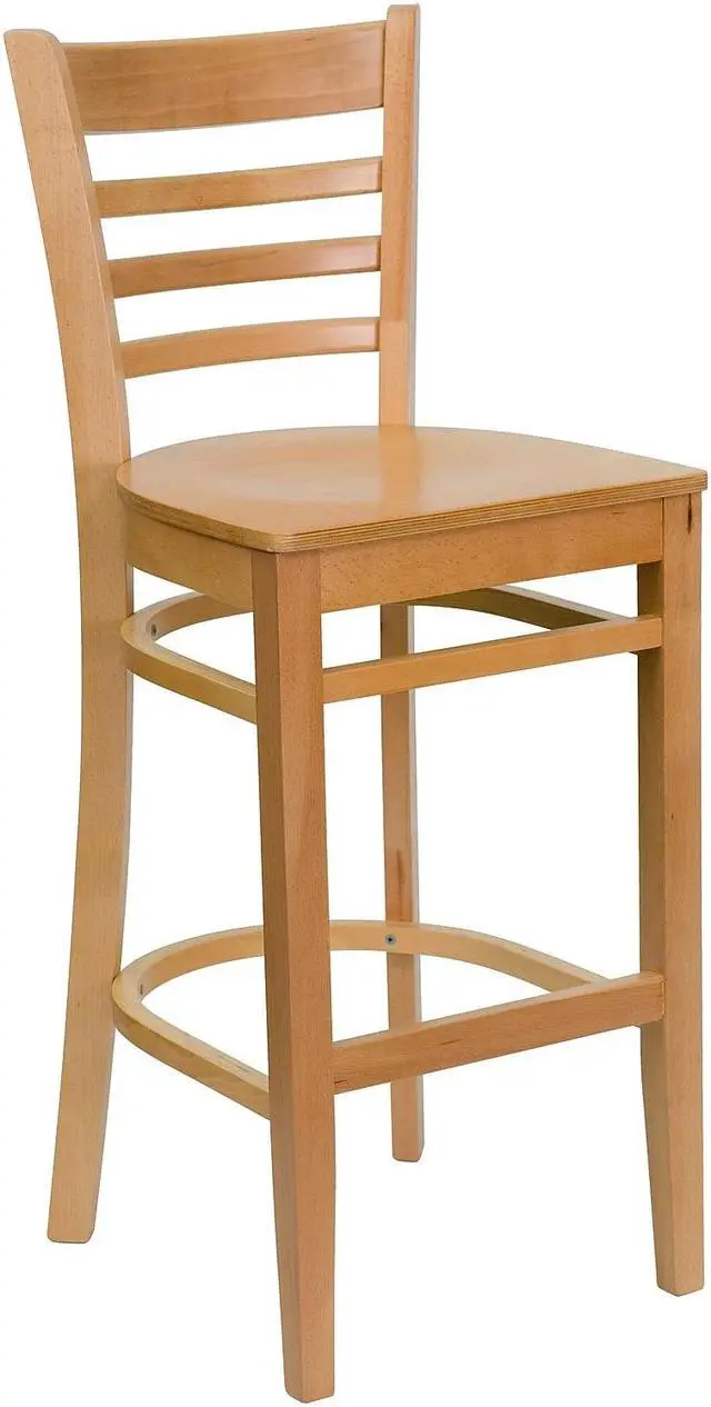 Alt view image 6 of 14 - 2 Pk. HERCULES Series Natural Wood Finished Ladder Back Wooden Restaurant Barstool