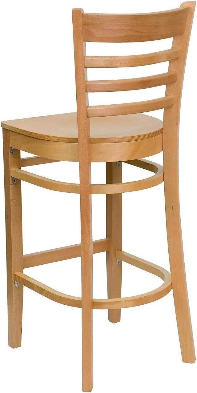 Alt view image 5 of 14 - 2 Pk. HERCULES Series Natural Wood Finished Ladder Back Wooden Restaurant Barstool
