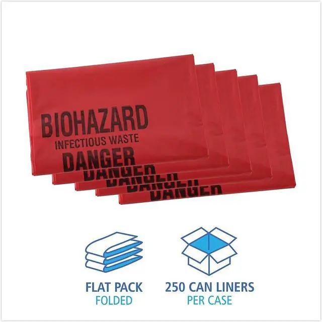 Alt view image 4 of 8 - Boardwalk Linear Low Density Health Care Trash Can Liners 16 gal 1.3 mil 24 x 32 Red 250/Carton IW2432R