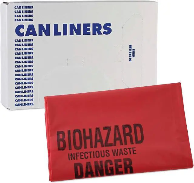 Alt view image 8 of 8 - Boardwalk Linear Low Density Health Care Trash Can Liners 16 gal 1.3 mil 24 x 32 Red 250/Carton IW2432R