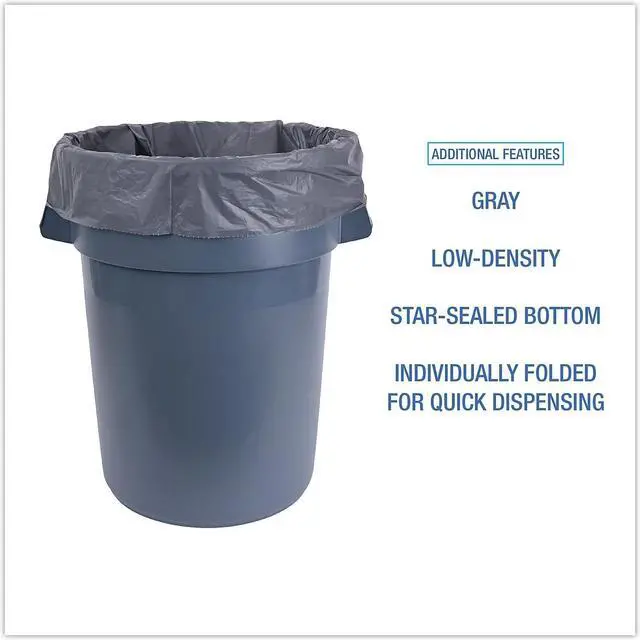 Alt view image 5 of 8 - Boardwalk Linear Low Density Industrial Can Liners 60 gal 1.3 mil 38 x 58 Gray 100/Carton G3858G