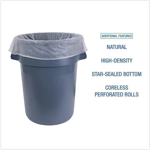 Alt view image 14 of 15 - Boardwalk High Density Coreless Rolls 45 gal Natural 250 Bags BWKRH4048S