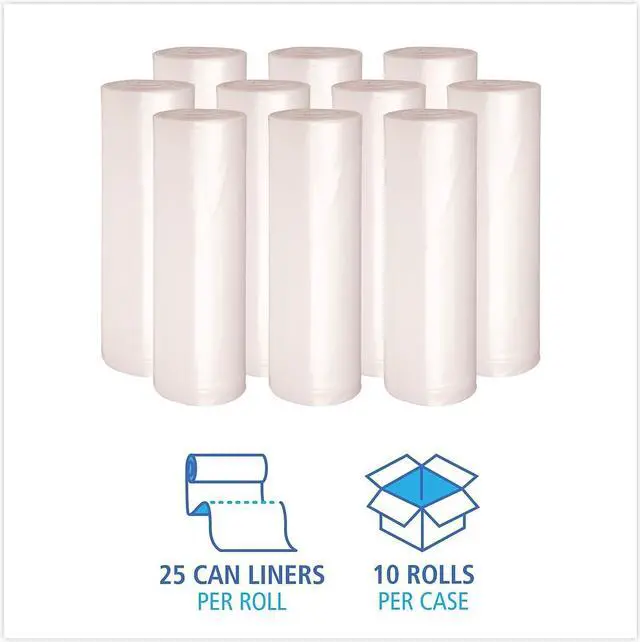 Alt view image 4 of 8 - Boardwalk High Density Industrial Can Liners Coreless Rolls 45 gal 13 microns 40 x 48 Natural 10 Rolls of 25 Bags RH4048H