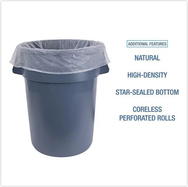 Alt view image 5 of 8 - Boardwalk High Density Industrial Can Liners Coreless Rolls 45 gal 13 microns 40 x 48 Natural 10 Rolls of 25 Bags RH4048H
