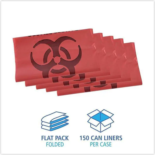 Alt view image 4 of 8 - Boardwalk Linear Low Density Health Care Trash Can Liners 33 gal 1.3 mil 33 x 39 Red 150/Carton IW3339R