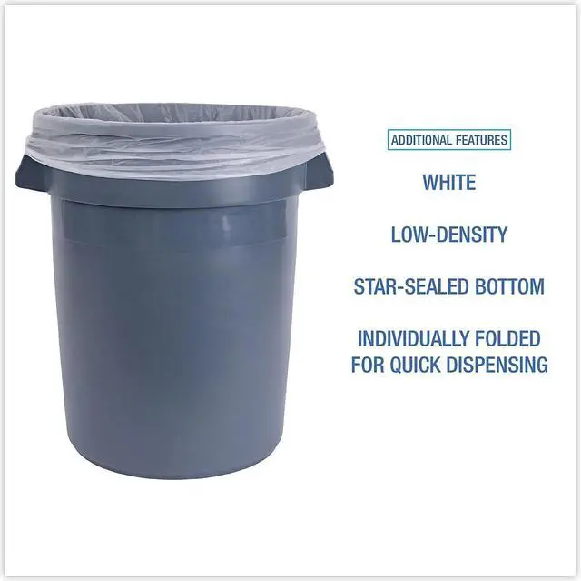 Alt view image 12 of 15 - Boardwalk Linear Low Density Liners 60 gal 0.7 mil White 100/Carton BWKVW3858X