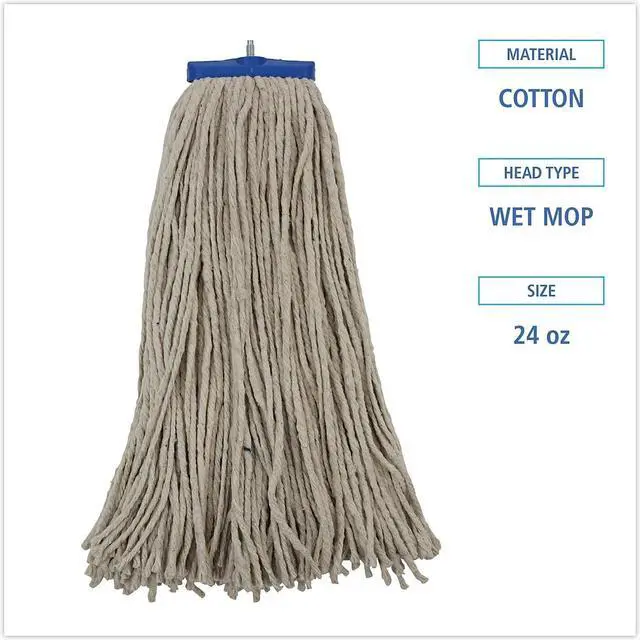 Alt view image 4 of 9 - Boardwalk Mop Head, Lie-Flat Head, Cotton Fiber, 24oz., White, 12/carton BWKCM22024 Includes 12 mop heads per case.