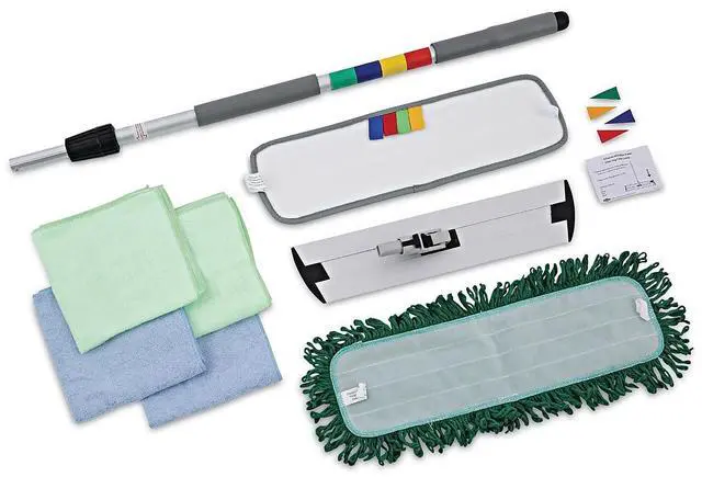 Alt view image 9 of 9 - Boardwalk Microfiber Cleaning Kit 18" Wide Blue/Green Head 35" to 60" BWKMFKIT