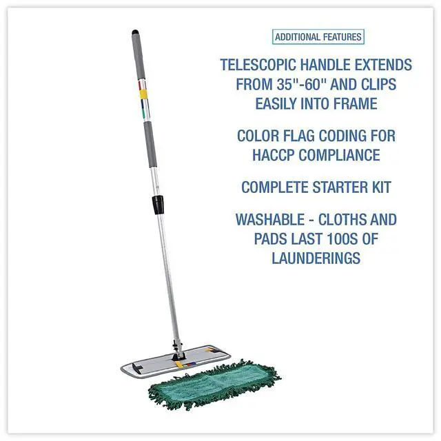 Alt view image 6 of 9 - Boardwalk Microfiber Cleaning Kit 18" Wide Blue/Green Head 35" to 60" BWKMFKIT