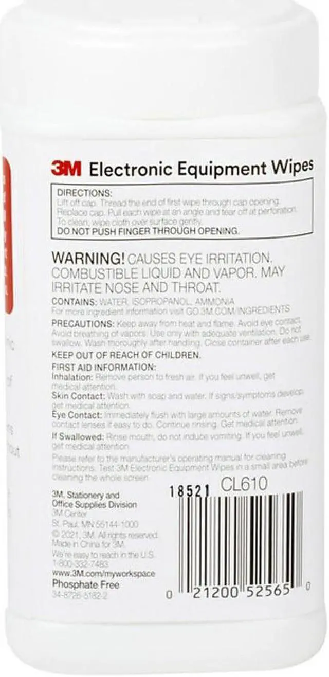 Alt view image 13 of 13 - 3M Electronic Equipment Cleaning Wipes 5 1/2 x 6 3/4 White 80/Canister CL610