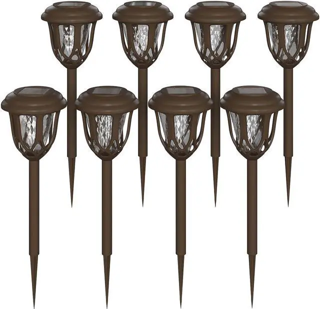 Main image of 8 Pack Brown Tulip Design LED Solar Lights Weather Resistant Outdoor Solar Powered Lights for Pathway, Garden, & Yard