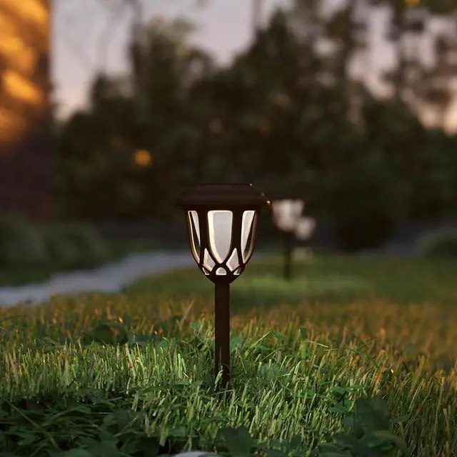 Alt view image 2 of 13 - 8 Pack Brown Tulip Design LED Solar Lights Weather Resistant Outdoor Solar Powered Lights for Pathway, Garden, & Yard