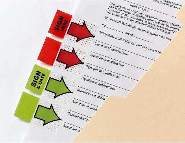 Alt view image 16 of 17 - Post-it Arrow Message 1" Page Flags "Sign and Date" Green 2 50-Flag Dispensers