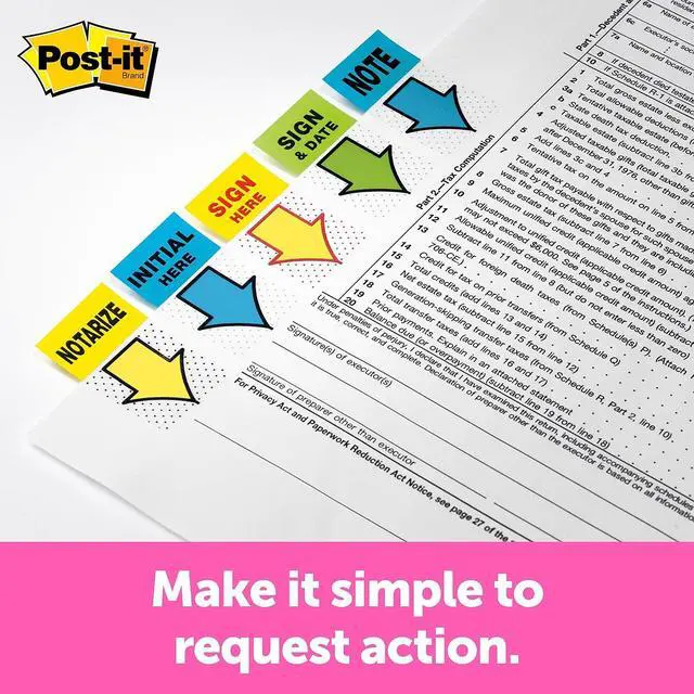 Alt view image 12 of 17 - Post-it Arrow Message 1" Page Flags "Sign and Date" Green 2 50-Flag Dispensers