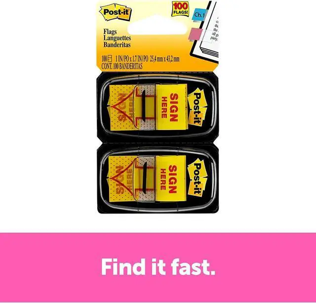 Alt view image 20 of 20 - 3M 680SH2 Message Flags Sign Here Yellow Two 50-Flag Dispensers per Pack