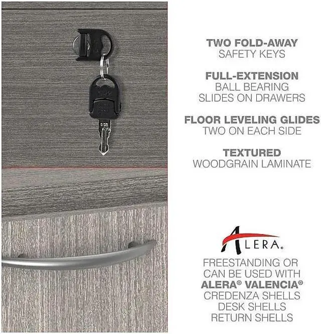 Alt view image 7 of 15 - Alera Valencia Full Pedestal File Drawers 2 Legal/Letter-Size 15.63" x 20.5" x 28.5" Gray VA542822GY