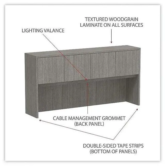 Alt view image 6 of 8 - Alera ALEVA287215GY Hutch with Doors, 70.63" w x 15.00" d x 35.38" h, Gray