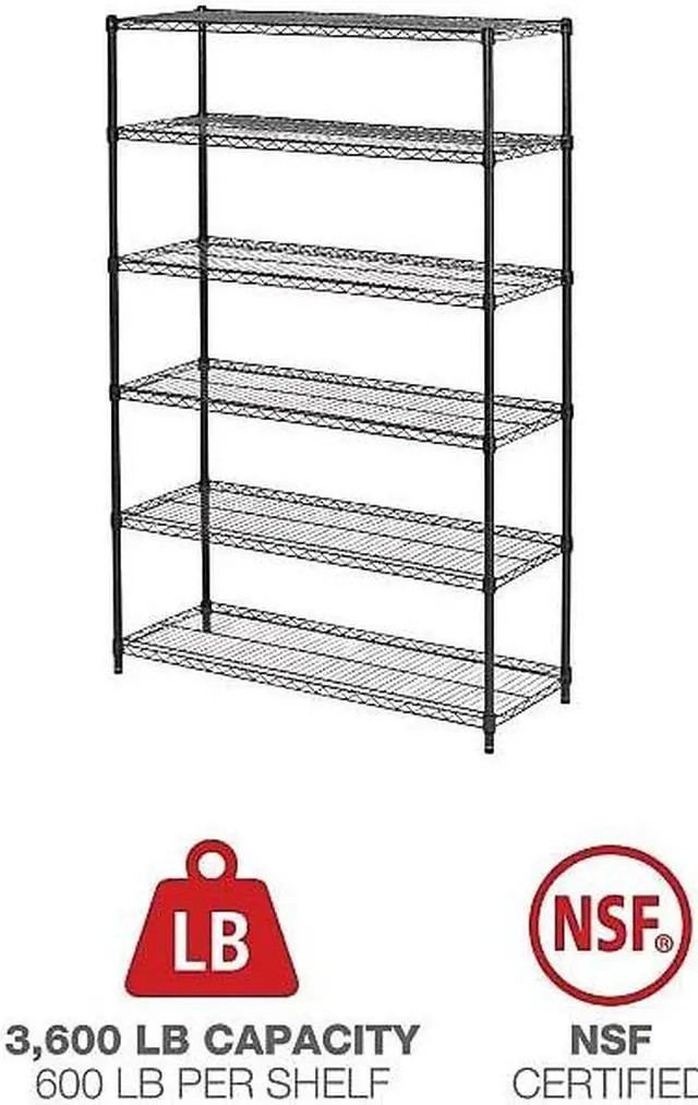 Alt view image 10 of 19 - Alera - 6TCOM4818BA - Commercial Wire Shelving, Six-Shelf, 48w x 18d x 72h, Black Anthracite