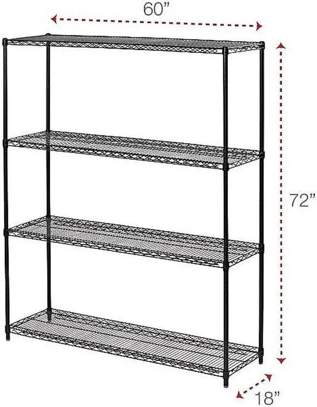 Alt view image 8 of 12 - Alera - 4TIND6018BA - All-Purpose Wire Shelving Starter Kit, 4-Shelf, 60 x 18 x 72, Black Anthracite+