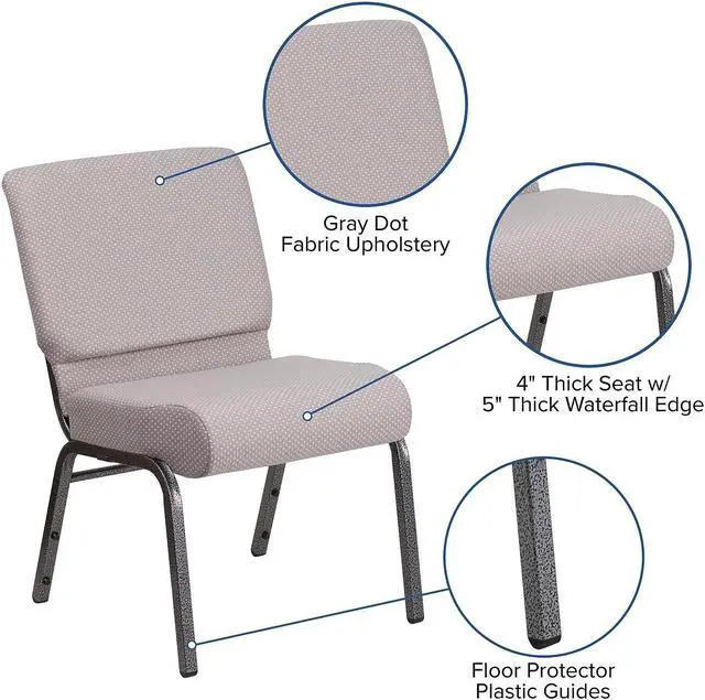 Alt view image 11 of 20 - Flash Furniture Hercules Series 21'' Wide Gray Dot Fabric Stacking Church Chair with 4'' Thick Seat - Silver Vein Frame