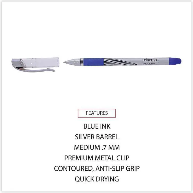 Alt view image 8 of 12 - Universal Gel Stick Pen 0.7 mm Medium Blue Ink 1 Dozen 39611