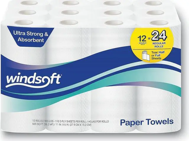 Alt view image 6 of 9 - Premium Kitchen Roll Towels 2-Ply 11 x 6 White 110/Roll 12 Rolls/Carton 418231