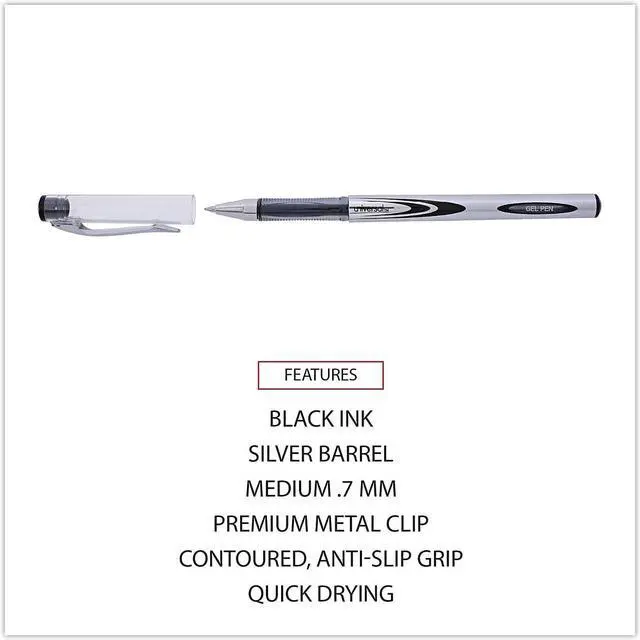 Alt view image 9 of 12 - Universal Gel Stick Pen 0.7 mm Medium Black Ink 1 Dozen 39610