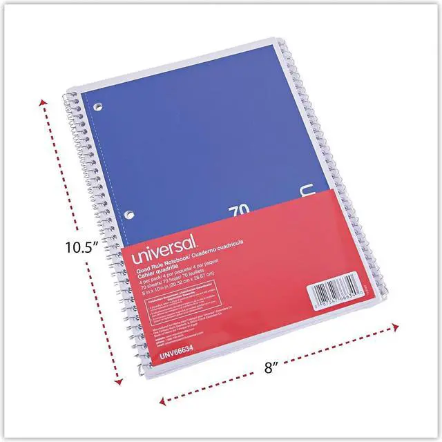 Alt view image 5 of 10 - Universal Wirebound Notebook Quadrille Rule 8" x 10.5" 1 Subject Assorted 4/Pack 66634