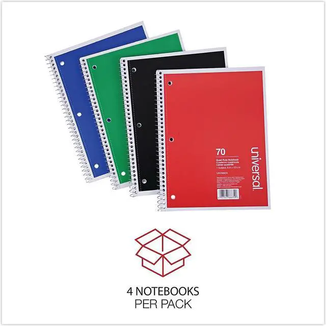 Alt view image 7 of 10 - Universal Wirebound Notebook Quadrille Rule 8" x 10.5" 1 Subject Assorted 4/Pack 66634