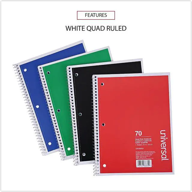Alt view image 6 of 10 - Universal Wirebound Notebook Quadrille Rule 8" x 10.5" 1 Subject Assorted 4/Pack 66634