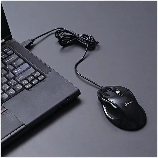 Alt view image 4 of 8 - Innovera Full-Size Wired Optical Mouse USB Black 61014