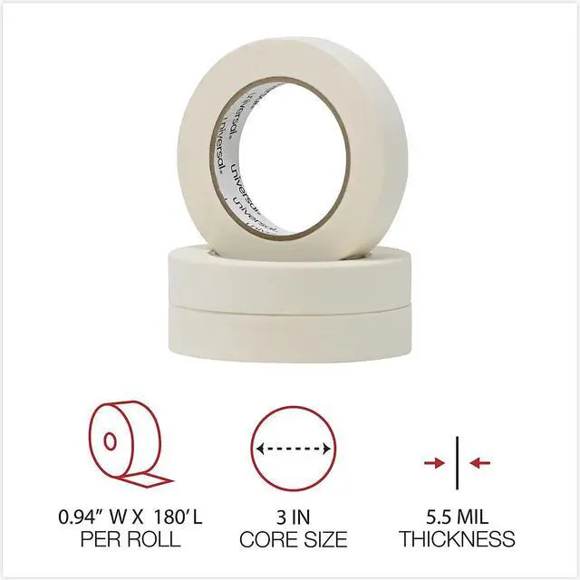 Alt view image 7 of 8 - Universal General Purpose Masking Tape 24mm x 54.8m 3" Core 3/Pack 51301